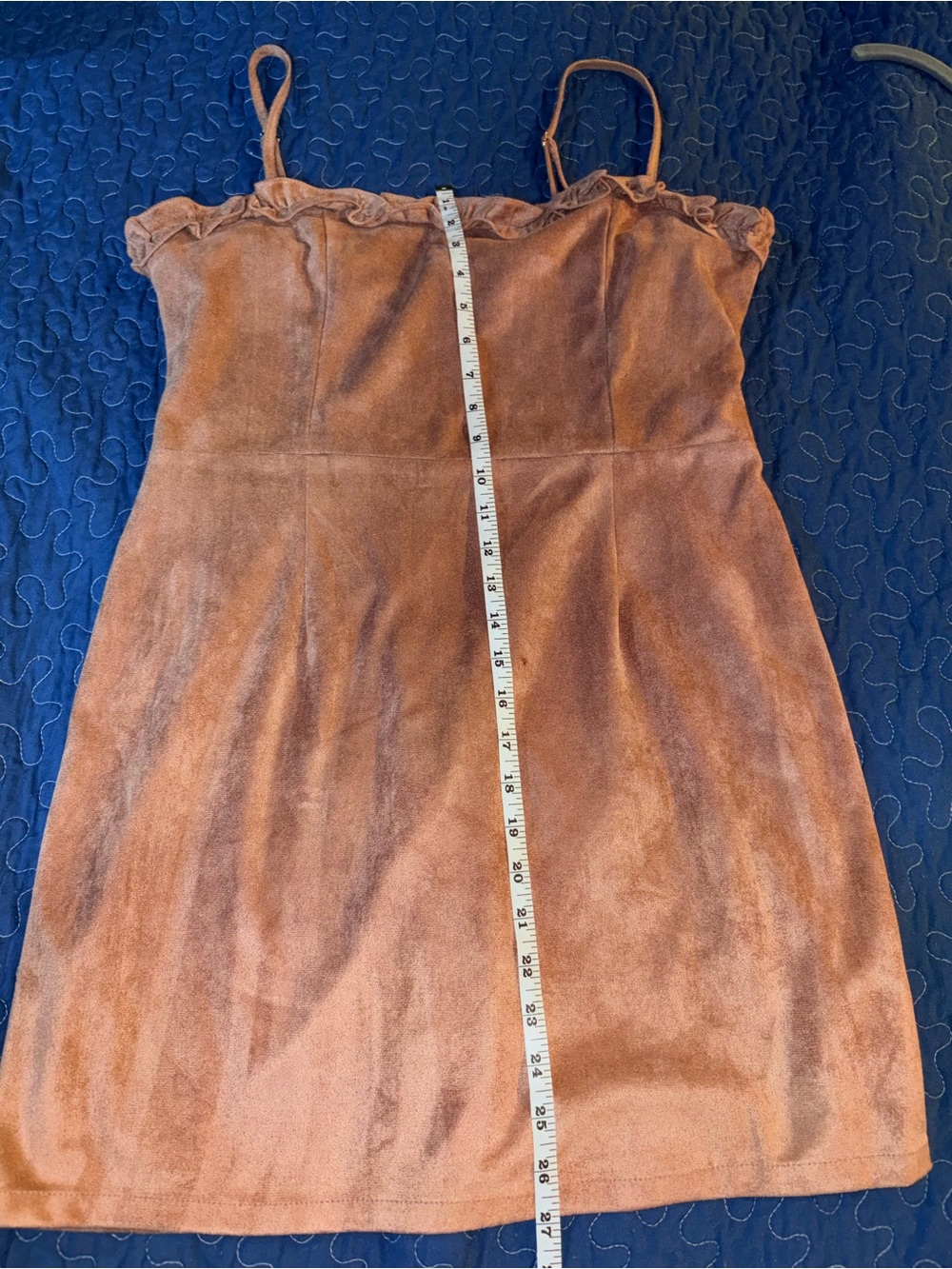 Velour Spaghetti Strap Mini Dress in Rust Brown